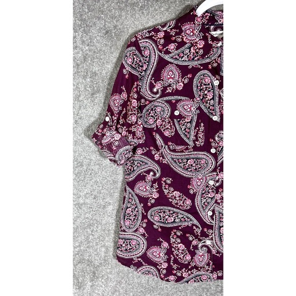 Croft & Barrow‎ 3/4 Roll Tab Sleeve Floral Paisley Button Up Top Womens Sz Small - Picture 7 of 11